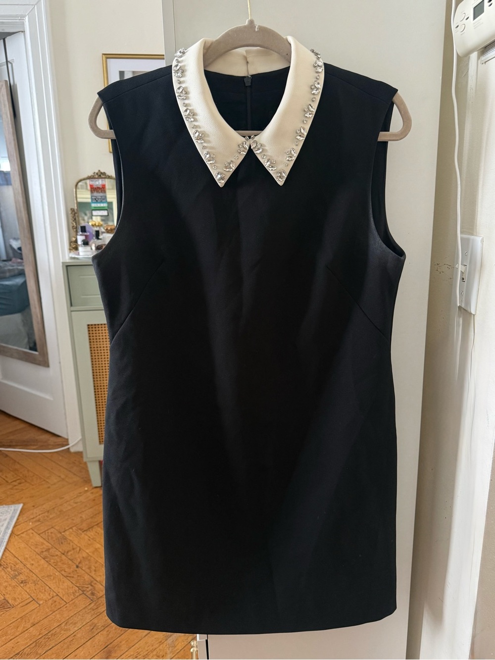 J. Crew Black Sleeveless Shift Dress with Jeweled Ivory Collar